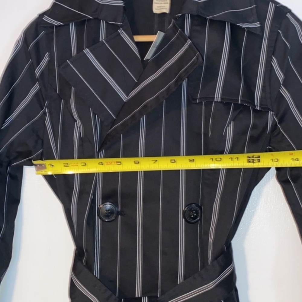 Vertigo Paris Black with White Stripes Mid Length Trench Coat Womens Size Med - Picture 7 of 8